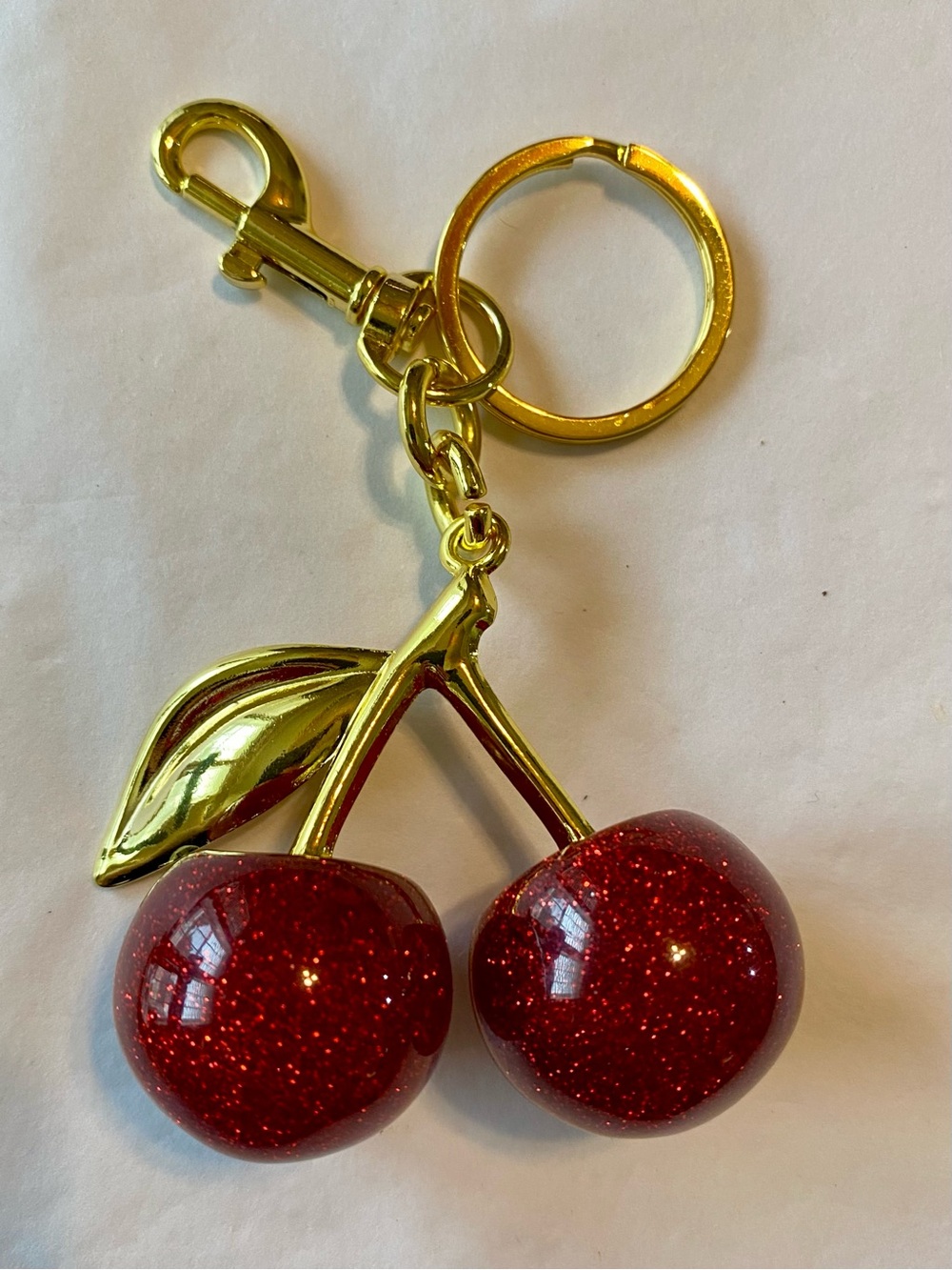 Red Glitter Cherry Bag Charm Keychain NWOT - Picture 2 of 4